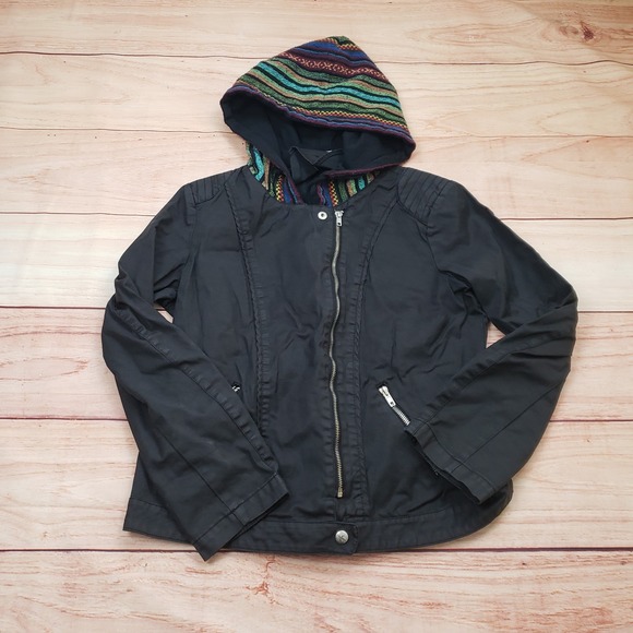 Anthropologie Jackets & Blazers - Others Follow Jacket Womens Medium Black Moto Anthropologie Hooded Utility Coat